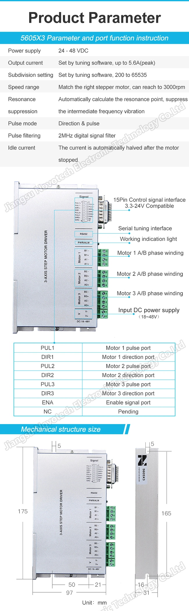 Stepper Motor Driver/Drive for Three Motors 3-Asix Step Motor Driver Independently Control Stepping Step Driver NEMA 23 Hybrid High Speed Current Convenient DC