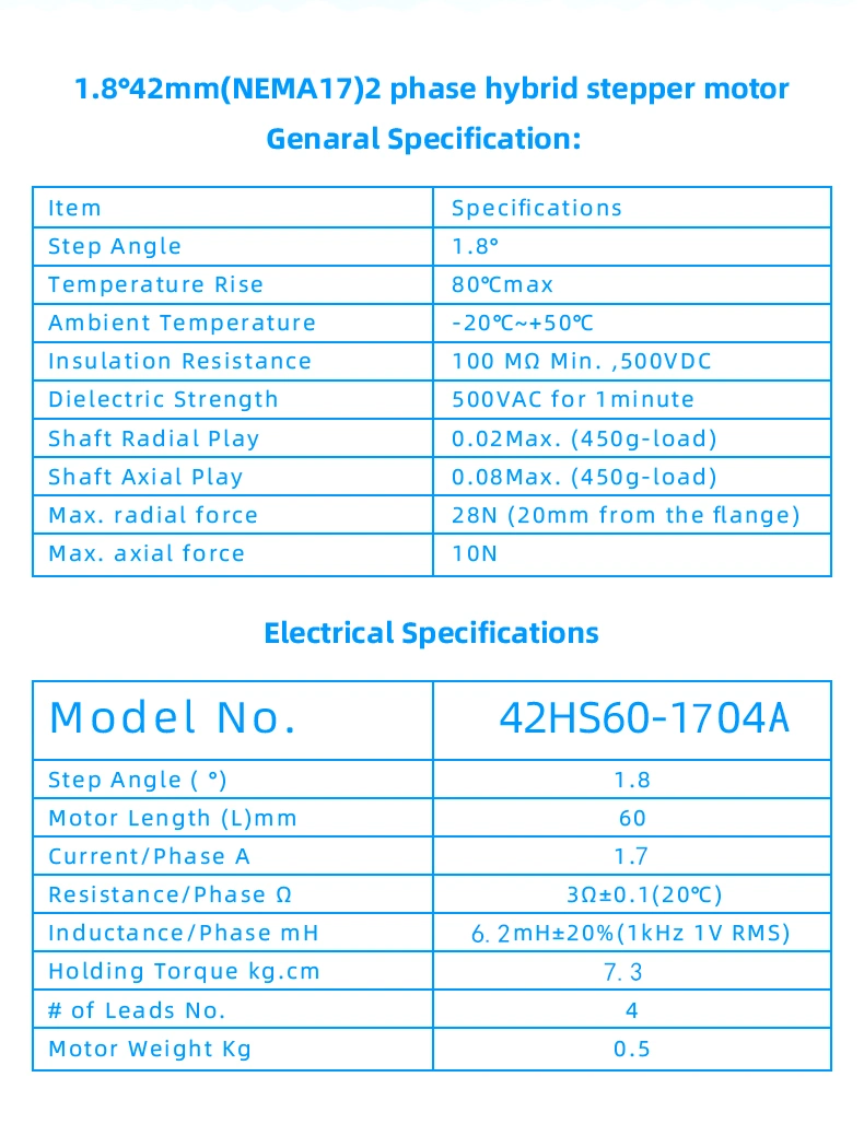 1.8 Degree NEMA17 60mm Body Length Hybrid Gear Stepper Motor Driver with 1.7A Rated Current